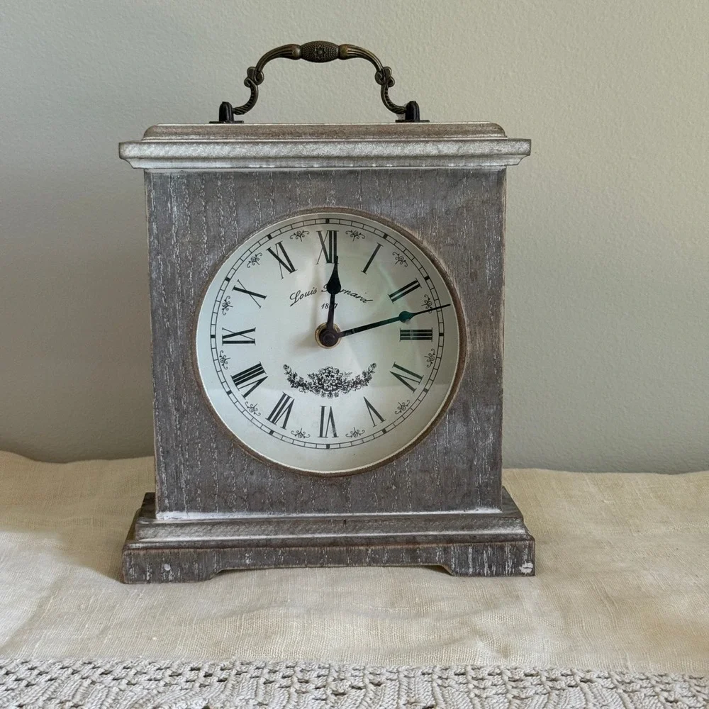Louis Bernard 1887 Rustic Distressed Grey Mantel Clock Roman Numerals 1230705